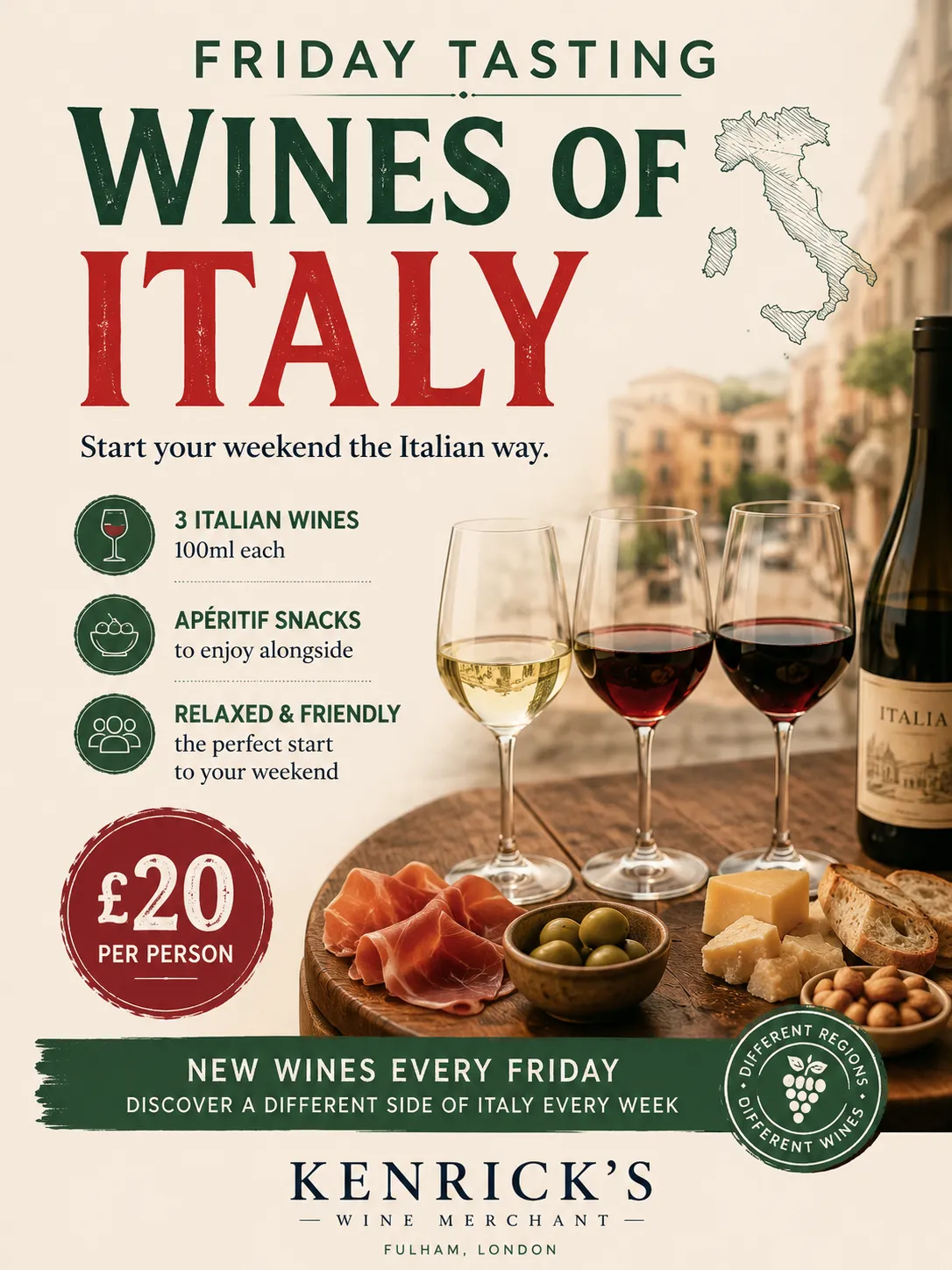 Friday Tasting Wines of Italy – 3 Wines & Apéritif Snacks · £20