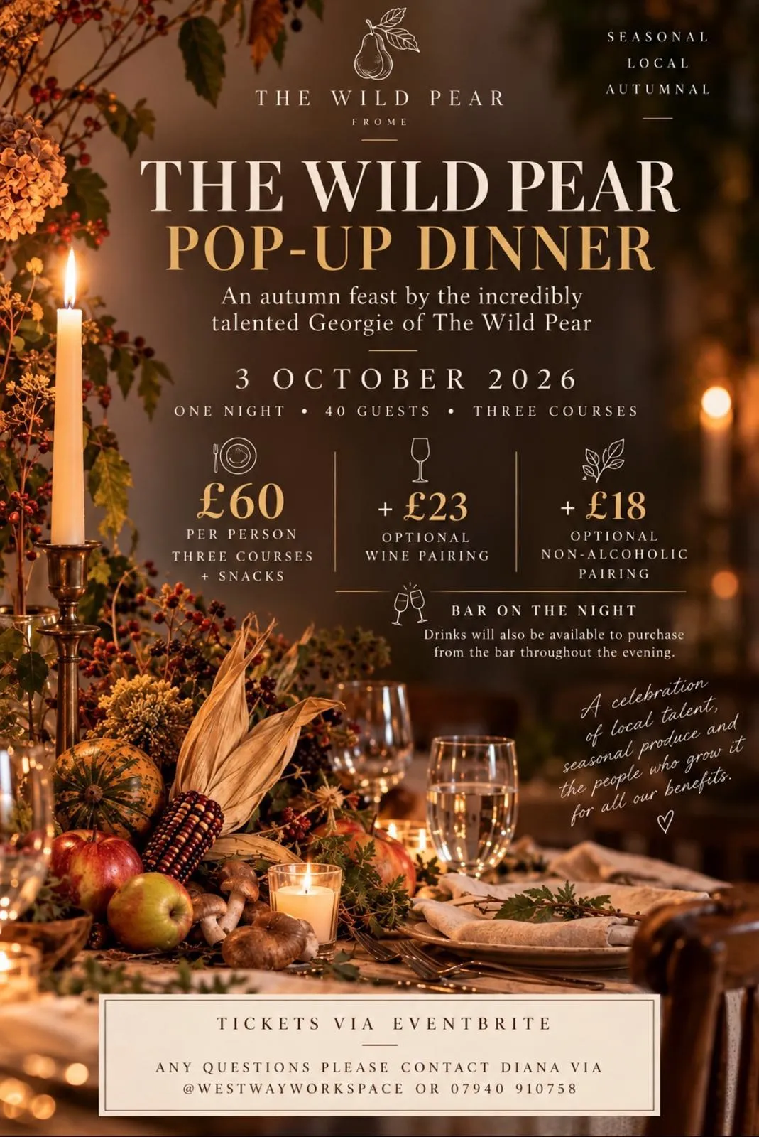 The Wild Pear pop - up dinner with wine from The Stores